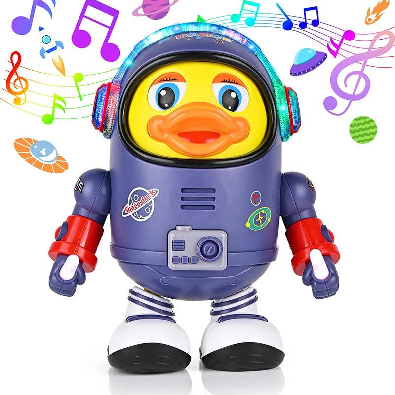 Brinquedo de pato bebê Brinquedo interativo musical elétrico com luzes e sons Elementos espaciais de robô dançante para bebês Presentes para crianças e bebês