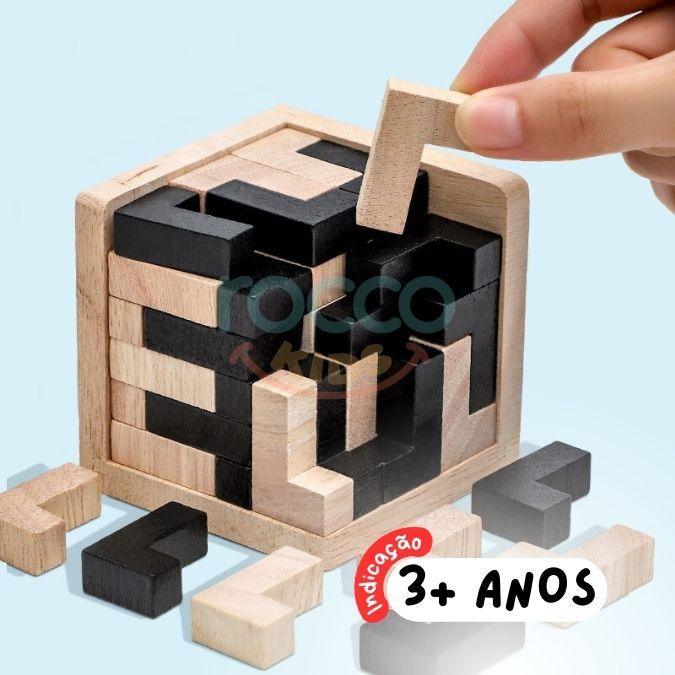Tetris cubo 3D de madeira